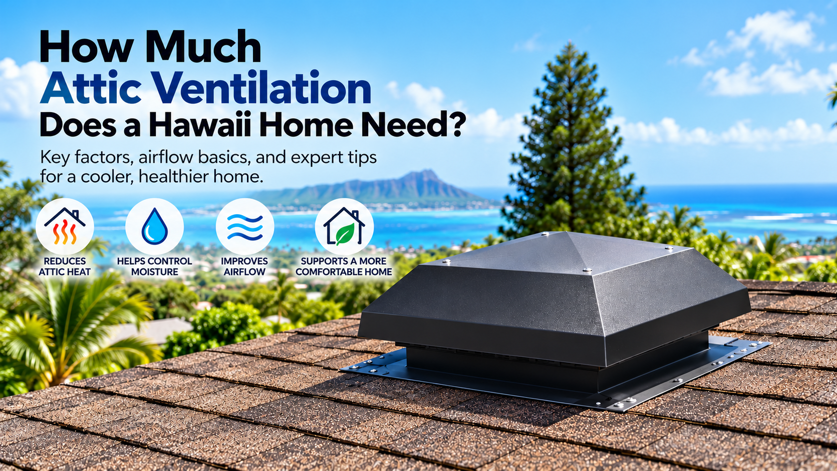 Attic ventilation system on a Hawaii home roof